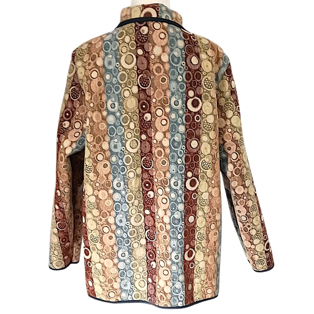 I Reversibles Tapestry Chore Jacket Sz‎ L Boho Damask Utility Boxy Career Button